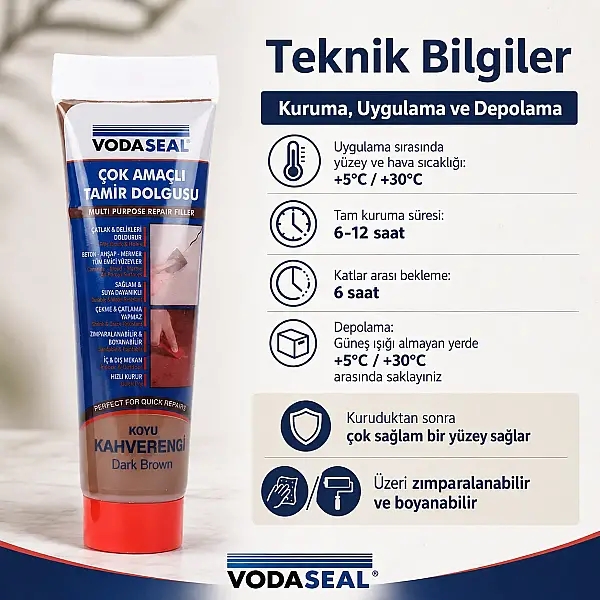 Vodaseal Çok Amaçlı Tamir Dolgusu Koyu Kahverengi 200gr (78 3782) - 4