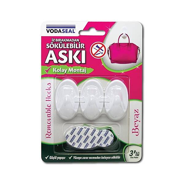 Vodaseal - İz Bırakmayan Sökülebilir 3'LÜ Beyaz Askı (78 3218) - 3