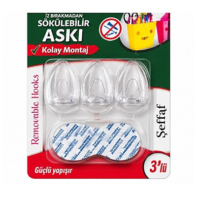Vodeseal - İz Bırakmayan Sökülebilir 3'LÜ Şeffaf Askı (78 3232) - 3
