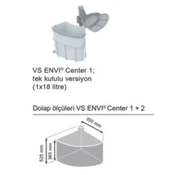 Vauth Sagel Envi Center 1 Kapağa Bağlı 18L Çöp Kovası 400mm (90003713) - 2