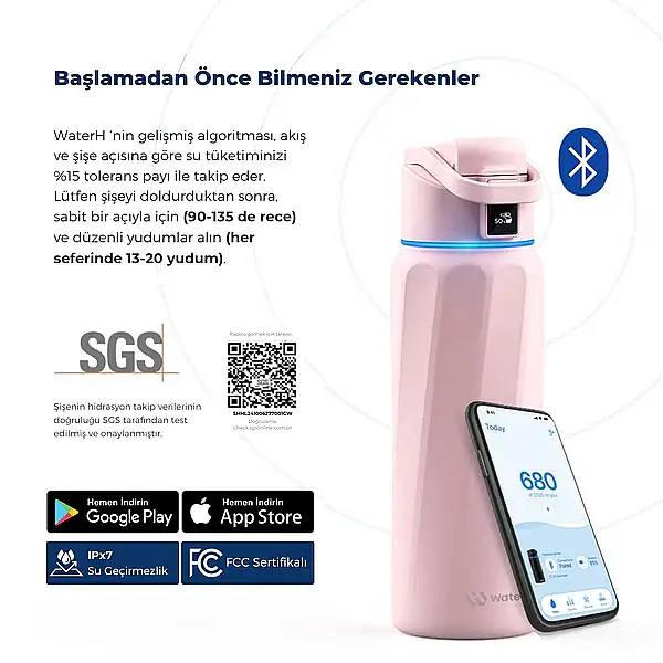 WaterH Akıllı Termos Pembe 710 Ml (WTH710-PEMBE) - 5