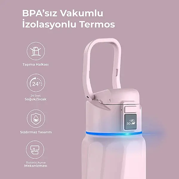 WaterH Akıllı Termos Pembe 710 Ml (WTH710-PEMBE) - 4