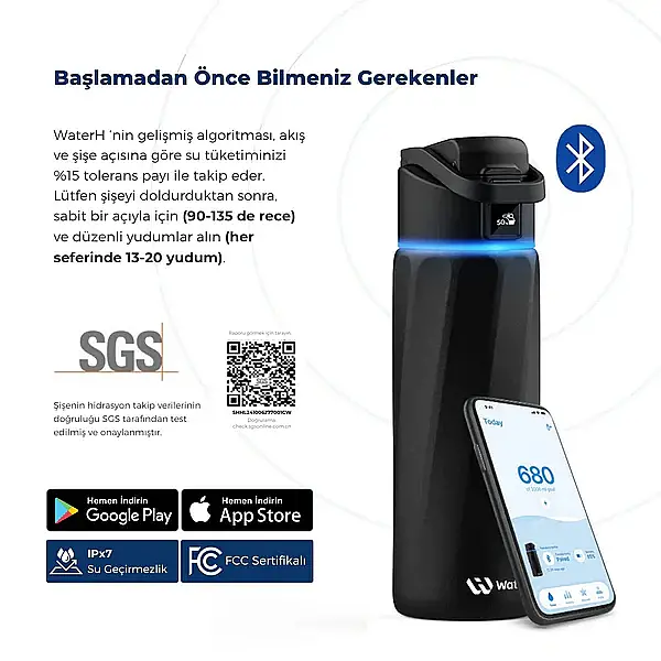 WaterH Akıllı Termos Siyah 710 Ml (WTH710-SİYAH) - 4
