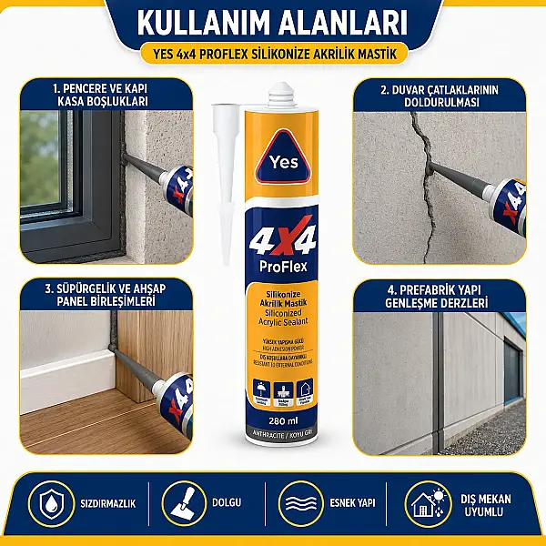 Yes 4*4 Proflex Akrilik Mastik 280ML Antrasit (TUT806) - 3