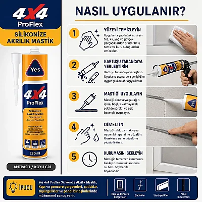 Yes 4*4 Proflex Akrilik Mastik 280ML Antrasit (TUT806) - 4