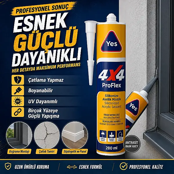 Yes 4*4 Proflex Akrilik Mastik 280ML Antrasit (TUT806) - 2
