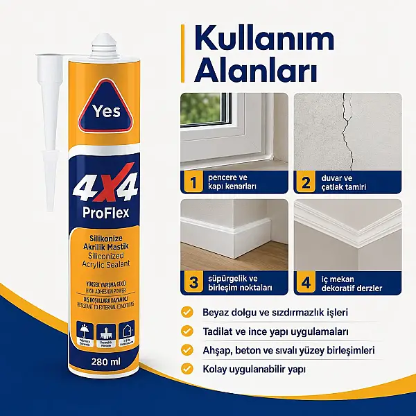 Yes 4*4 Proflex Akrilik Mastik 280ML Beyaz (TUT805) - 2
