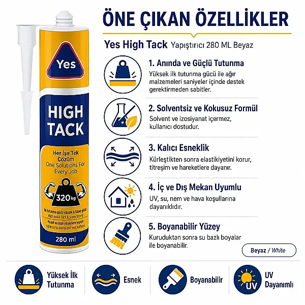 Yes Hıghtack Yapıştırıcı 280ML Beyaz (TUT804) - 4