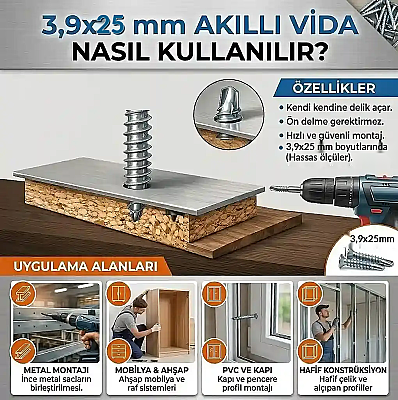 Sese YHB 3.9*25 Matkap Uçlu Akıllı Vida (VID10) - Sese (1)