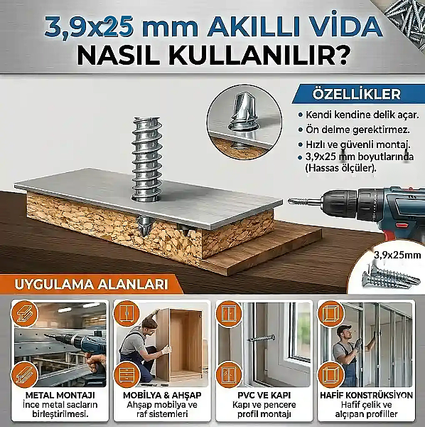 Sese YHB 3.9*25 Matkap Uçlu Akıllı Vida (VID10) - 2