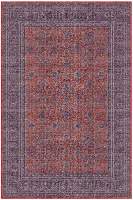 Zümrüt 03 Bordürlü Mor Kırmızı Gri Vintage Desenli Eskitme İnce Yıkanabilir Salon Ev Oda Halısı 120x200 - 1