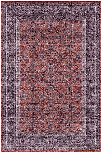 Zümrüt 03 Bordürlü Mor Kırmızı Gri Vintage Desenli Eskitme İnce Yıkanabilir Salon Ev Oda Halısı 120x200 - 1