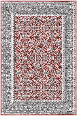 Zümrüt 04 Bordürlü Kırmızı Gri Krem Vintage Desenli Eskitme İnce Yıkanabilir Salon Ev Oda Halısı 120x200 - 1
