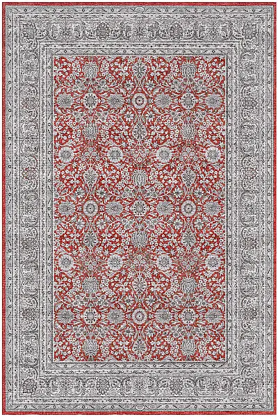 Zümrüt 04 Bordürlü Kırmızı Gri Krem Vintage Desenli Eskitme İnce Yıkanabilir Salon Ev Oda Halısı 120x200 - 1