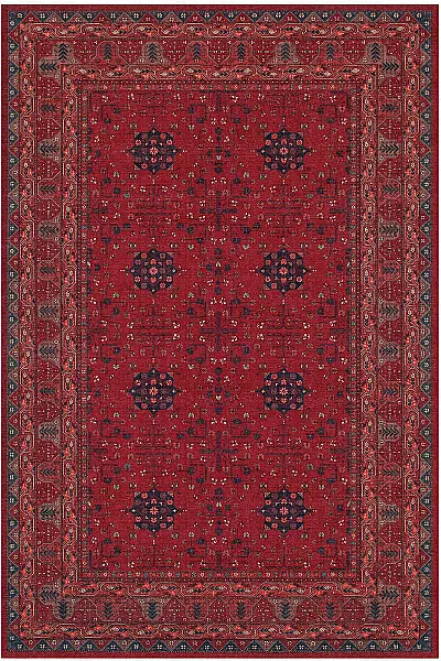 Zümrüt 05 Bordürlü Kırmızı Lacivert Etnik Vintage Eskitme İnce Yıkanabilir Salon Ev Oda Halısı 120x200 - 1
